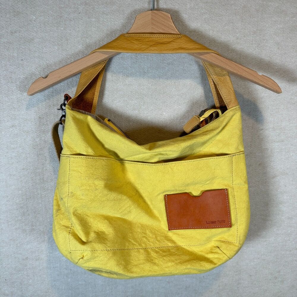 Laisser Faire Japan Yellow Canvas Leather Trim Crossbody Shoulder Bag Made
